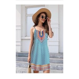 ETCYY Sleeveless Mini Dress Bohemian Print Casual Summer Beach‎ Cover Up XL